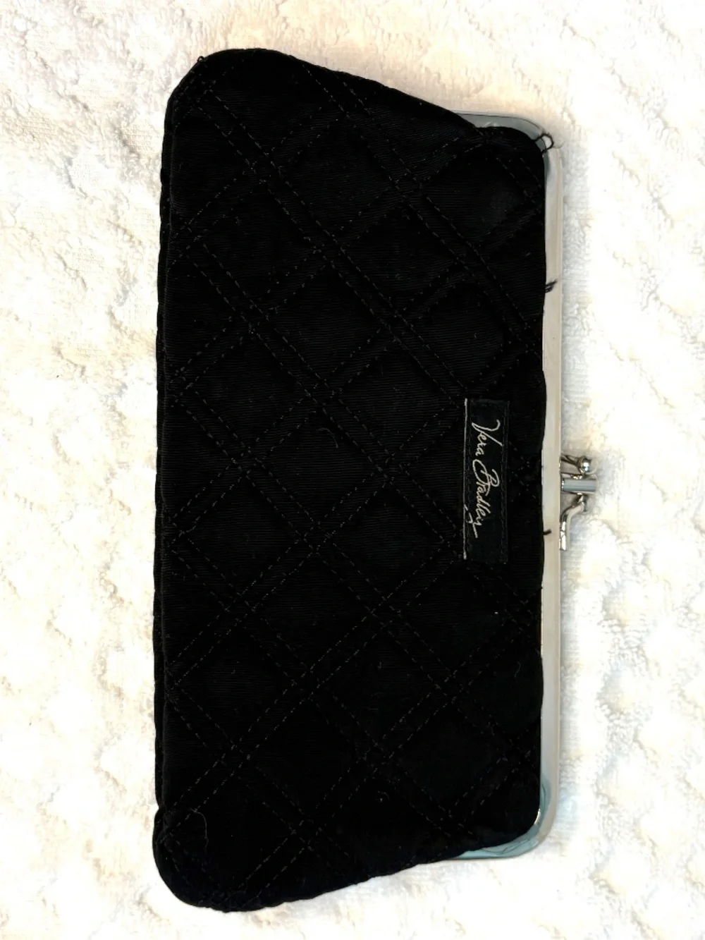 Vera Bradley Black Quilted Kiss Lock Wallet | Fabric Coin Purse Clutch
